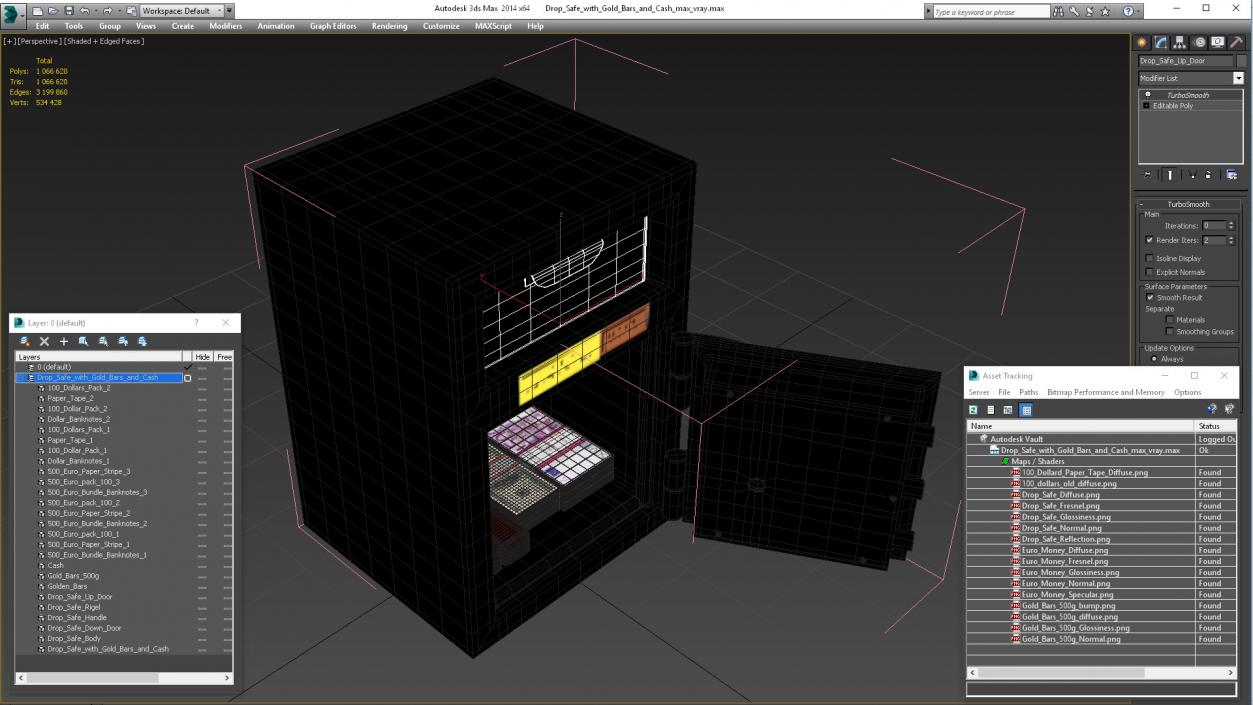 3D Drop Safe with Gold Bars and Cash model