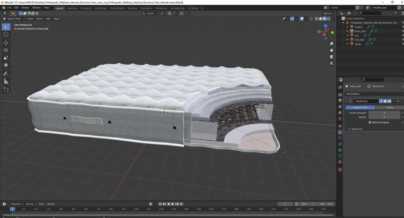 3D Orthopedic Mattress Internal Structure View model