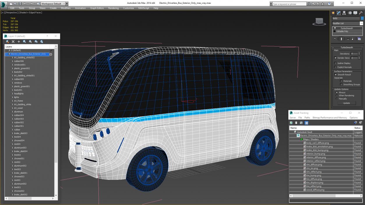 Electric Driverless Bus Exterior Only 3D