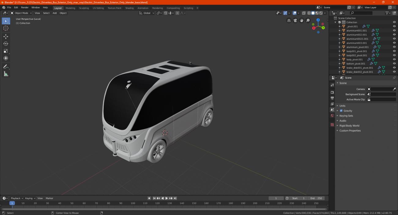 Electric Driverless Bus Exterior Only 3D