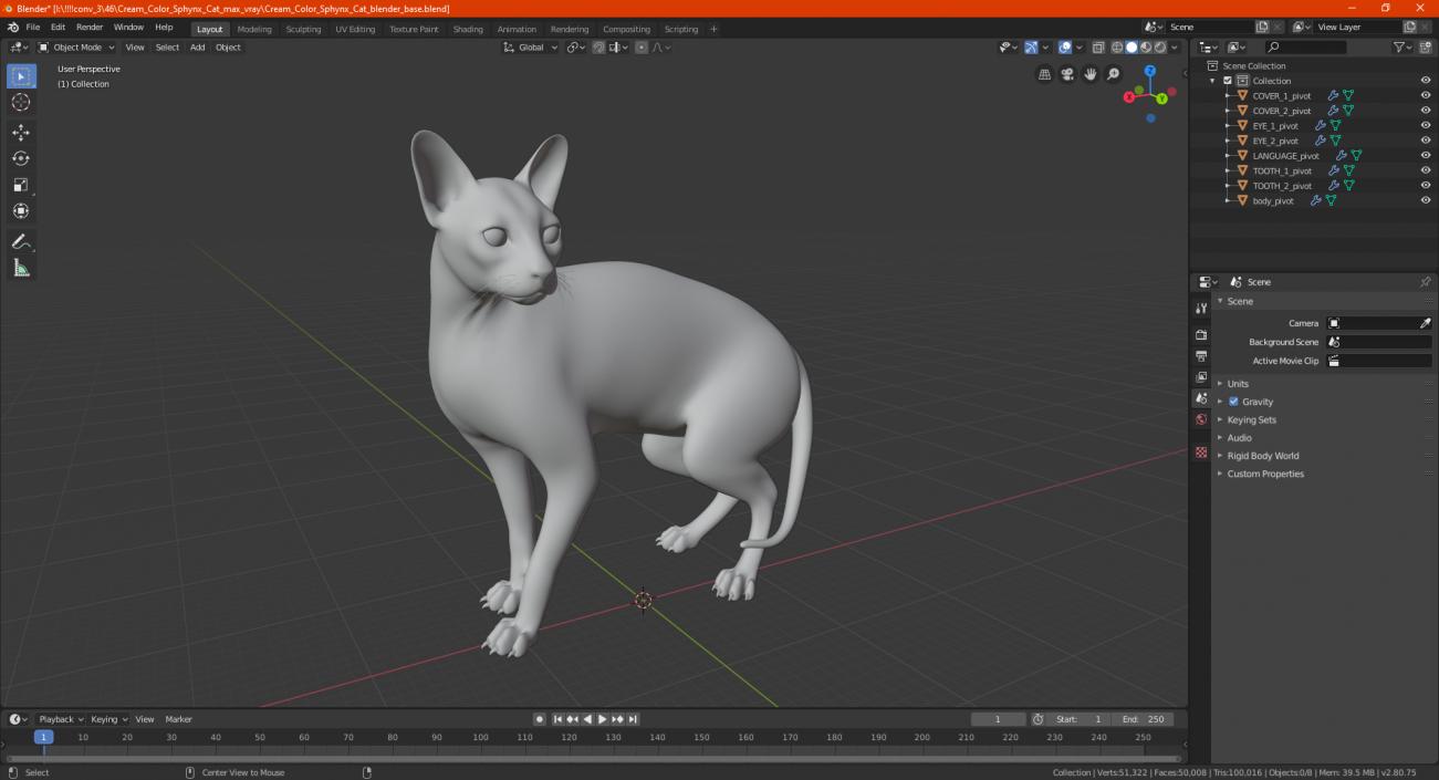 Cream Color Sphynx Cat 3D