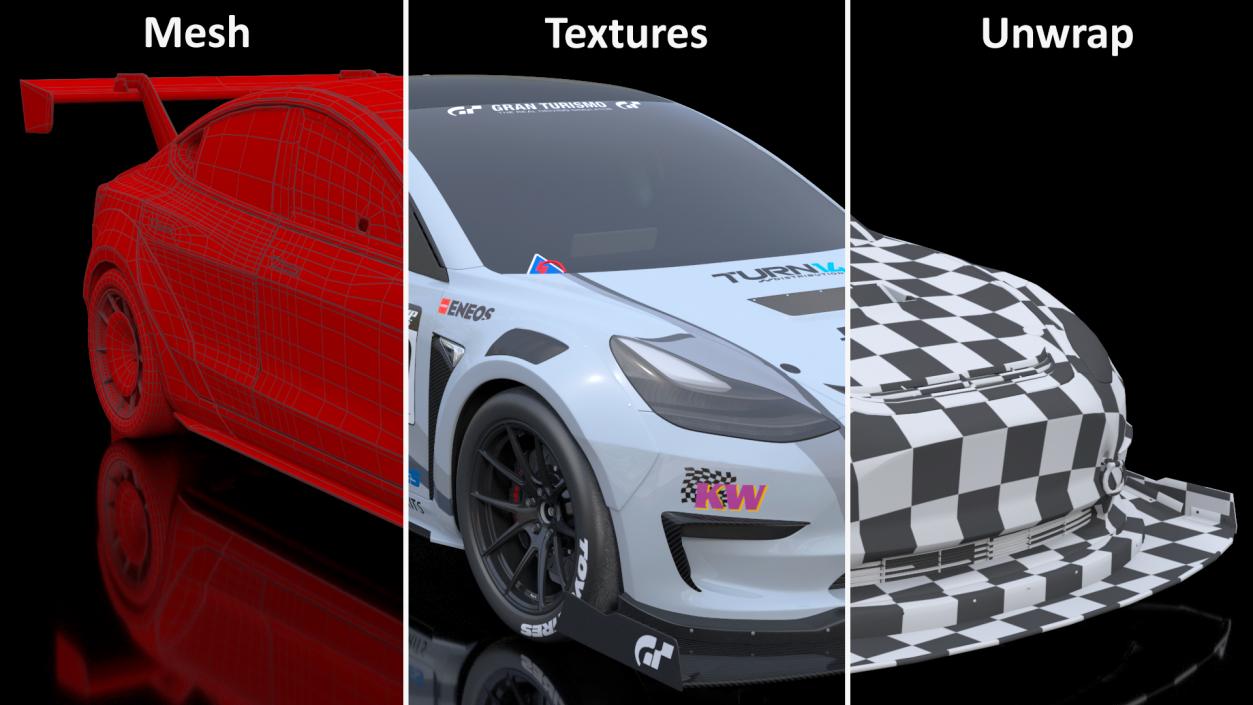 Tesla Model 3 Race Car Rigged 3D model