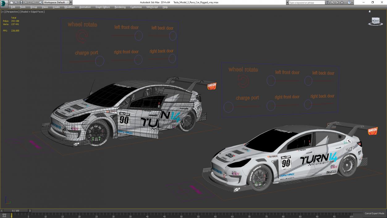 Tesla Model 3 Race Car Rigged 3D model