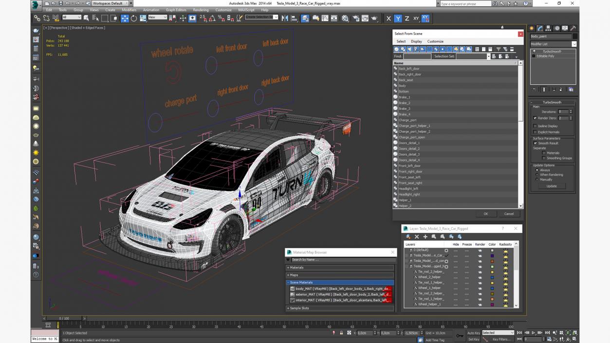 3D Tesla Model 3 Race Car Rigged for Maya model