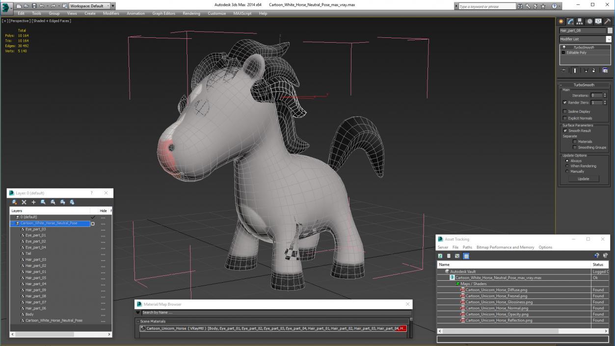 Cartoon White Horse Neutral Pose 3D