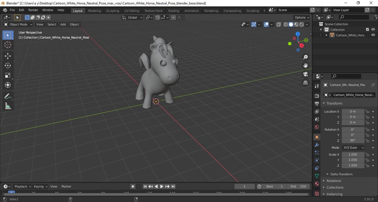 Cartoon White Horse Neutral Pose 3D