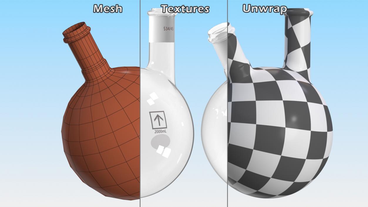 3D model Round Bottom 2-neck Flask