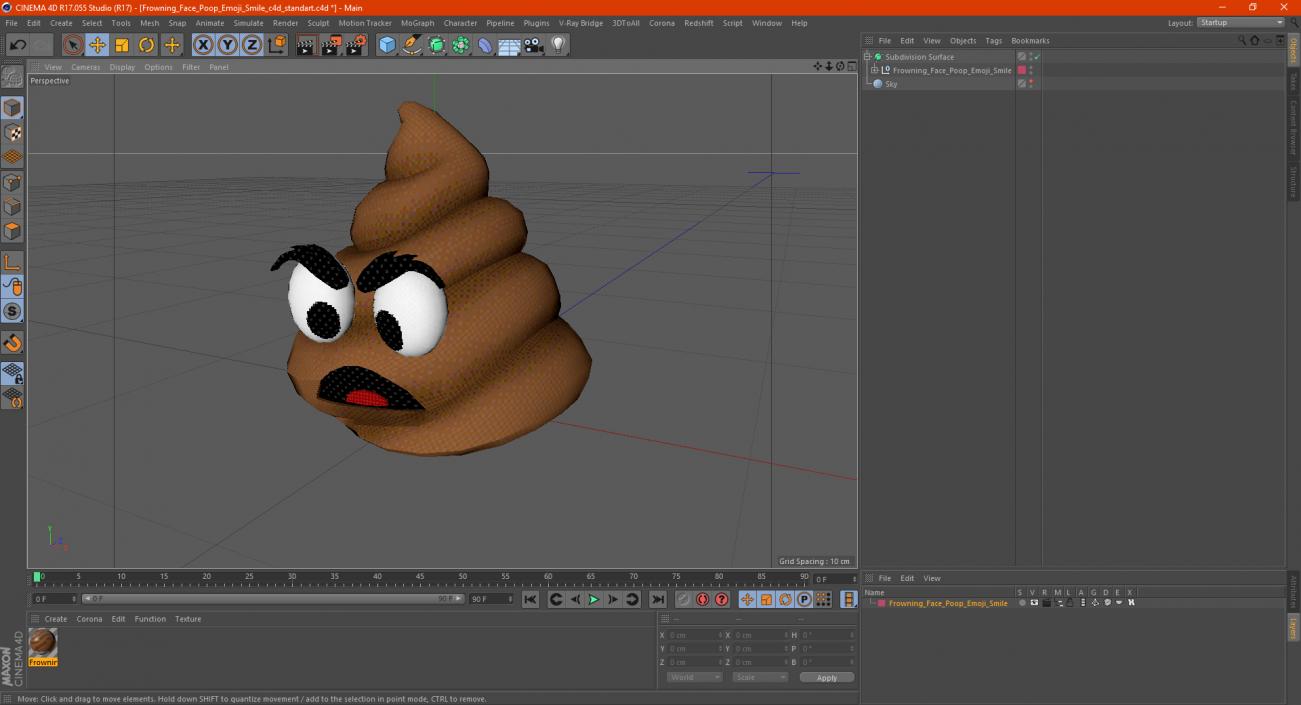 3D model Frowning Face Poop Emoji Smile