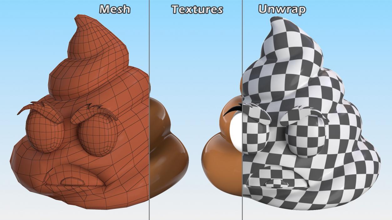 3D model Frowning Face Poop Emoji Smile