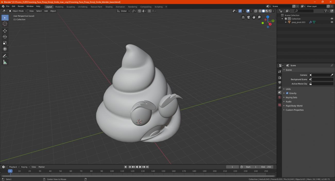 3D model Frowning Face Poop Emoji Smile