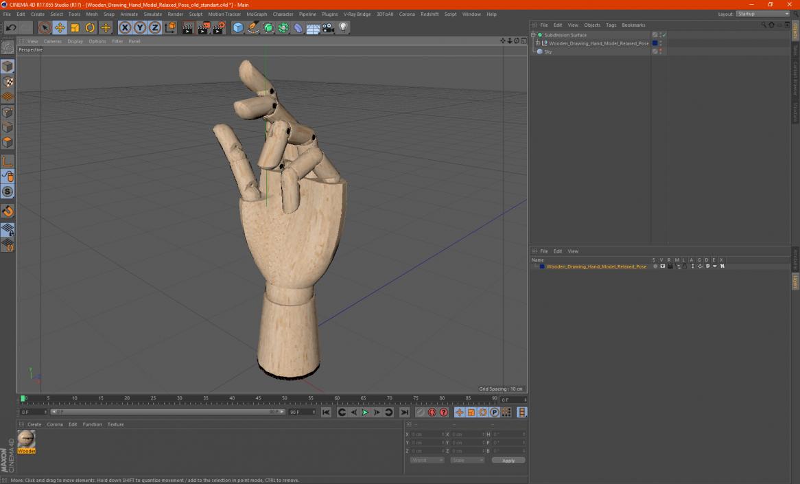 3D Wooden Drawing Hand Model Relaxed Pose model