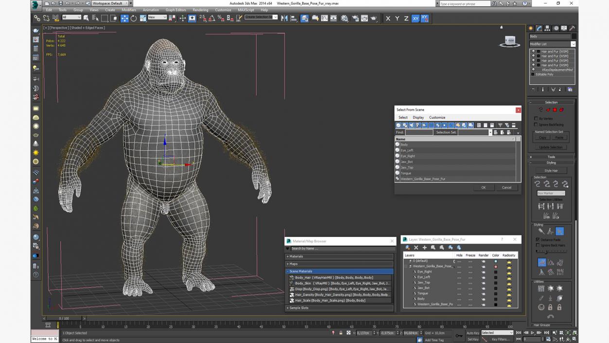 Western Gorilla Base Pose Fur 3D model