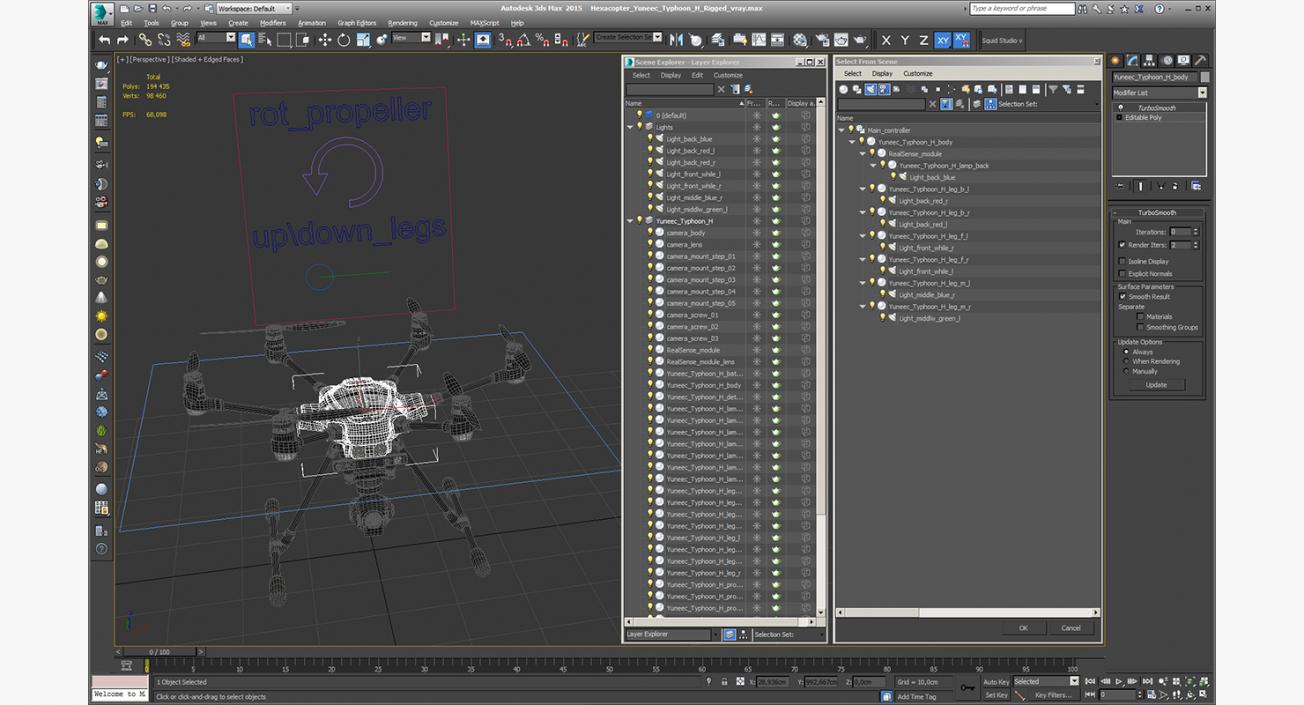 Hexacopter Yuneec Typhoon H Rigged 3D model