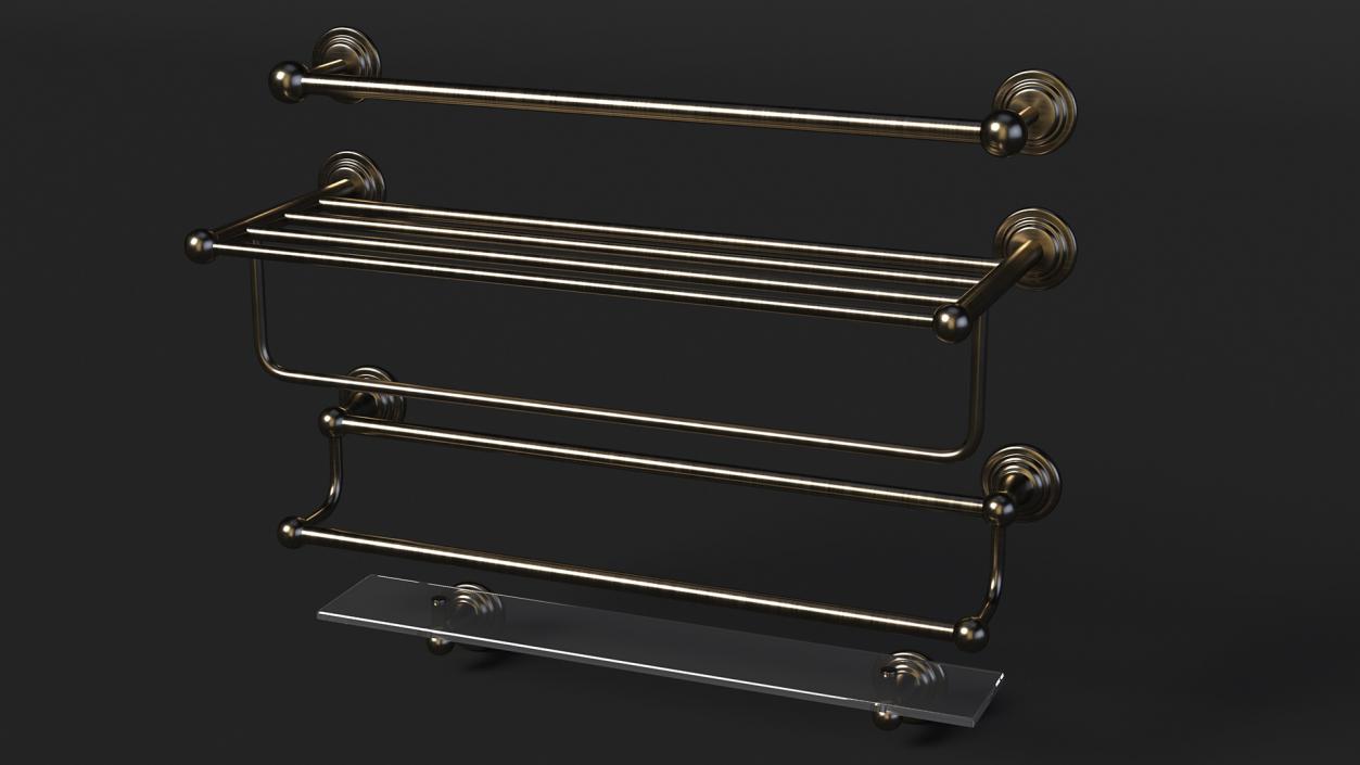 3D Bronze Bathroom Towel Shelves Set model