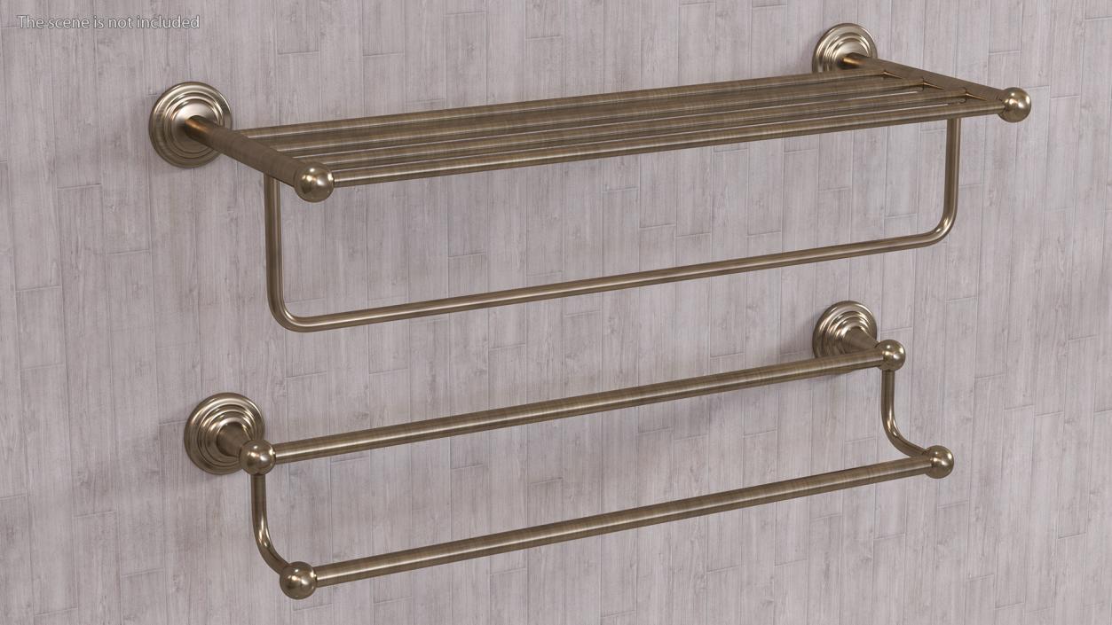 3D Bronze Bathroom Towel Shelves Set model