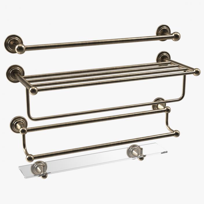 3D Bronze Bathroom Towel Shelves Set model