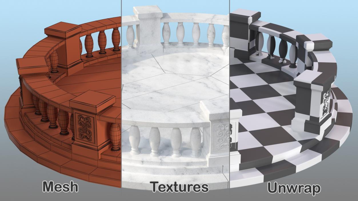 3D Round Marble Balustrade model