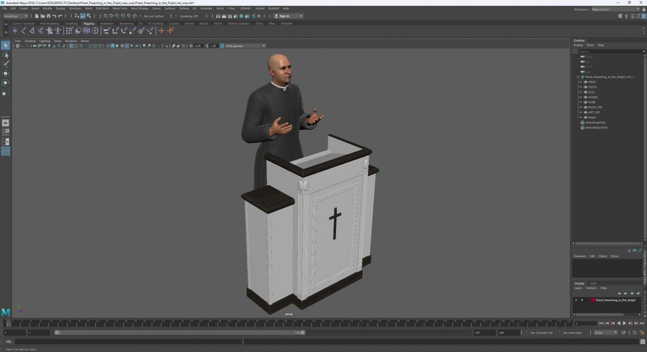 3D model Priest Preaching in the Pulpit