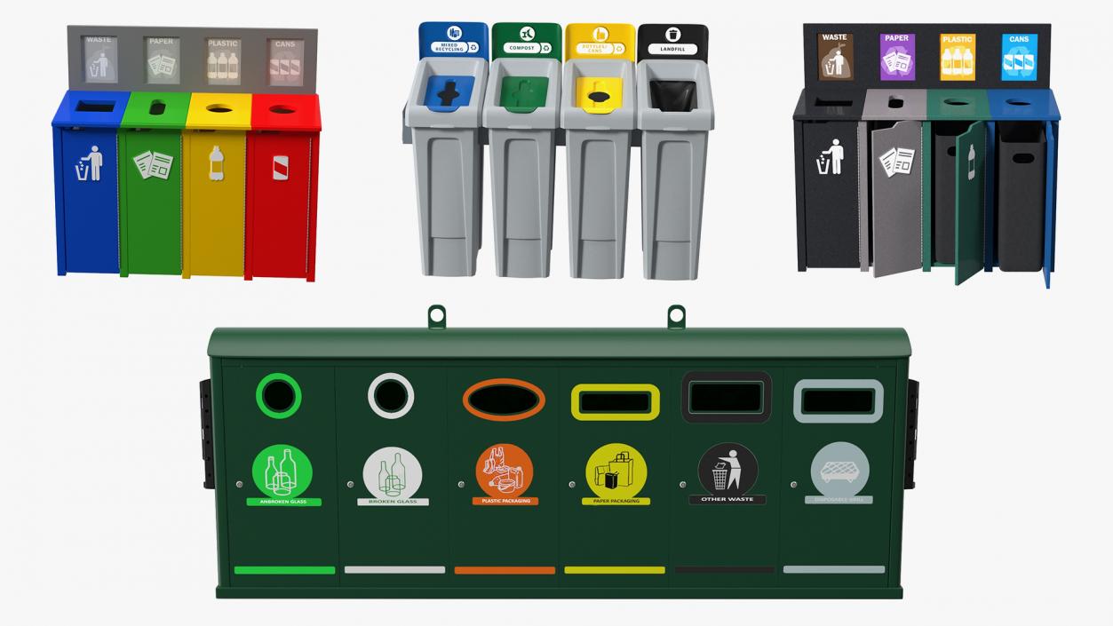 Sort Recycling Bins Collection 2 3D