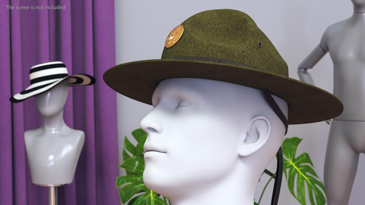 Campaign Hat with Cockade Green on Mannequin 3D model