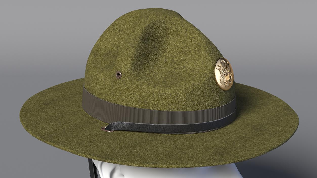 Campaign Hat with Cockade Green on Mannequin 3D model