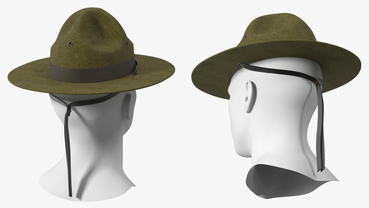 Campaign Hat with Cockade Green on Mannequin 3D model