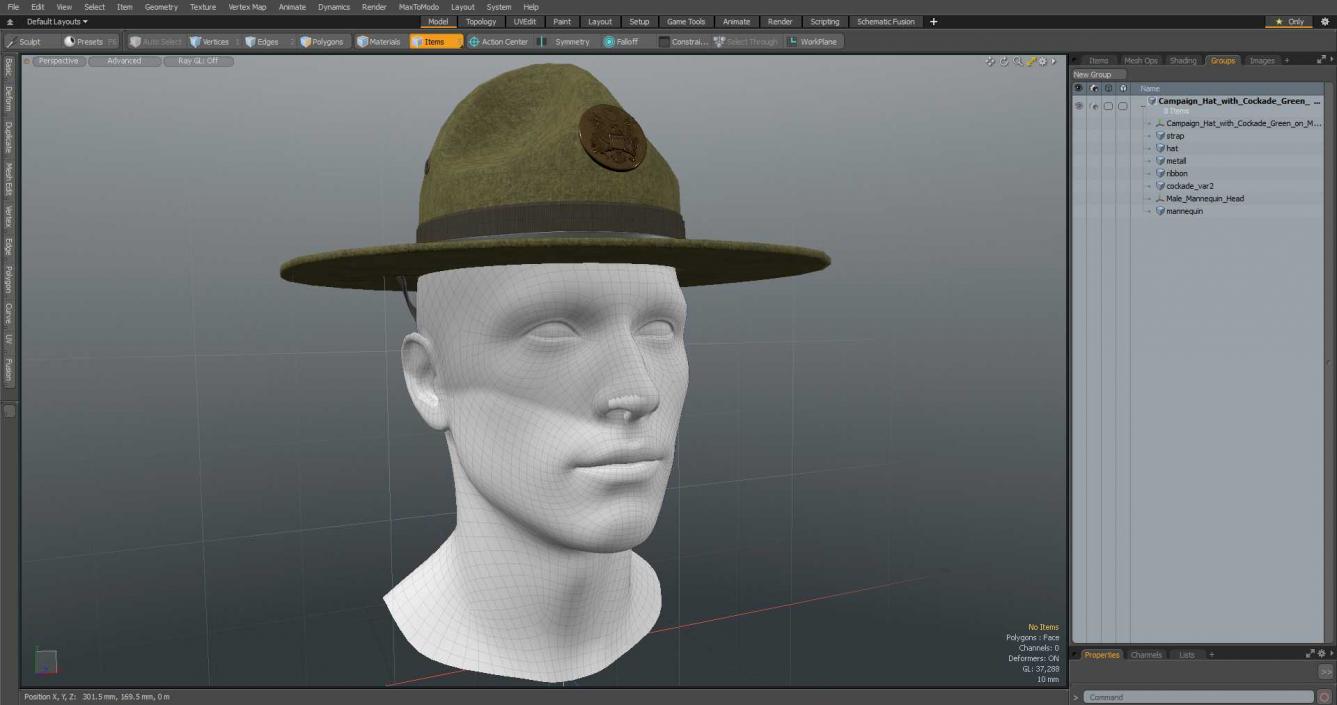 Campaign Hat with Cockade Green on Mannequin 3D model