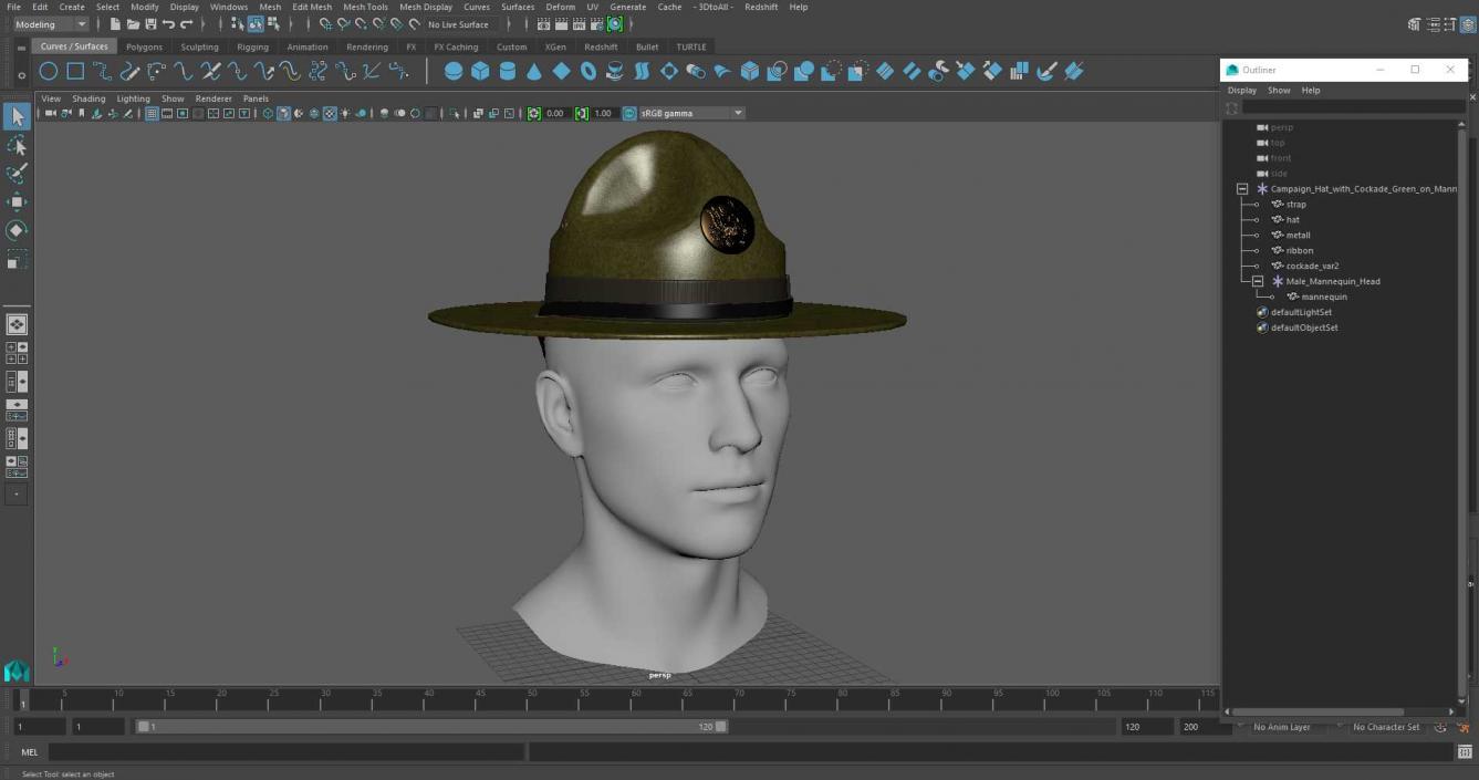 Campaign Hat with Cockade Green on Mannequin 3D model