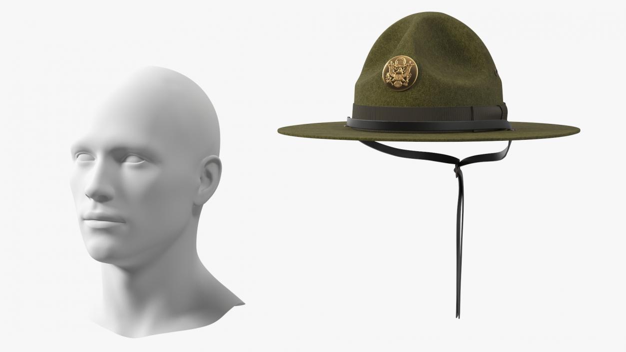 Campaign Hat with Cockade Green on Mannequin 3D model