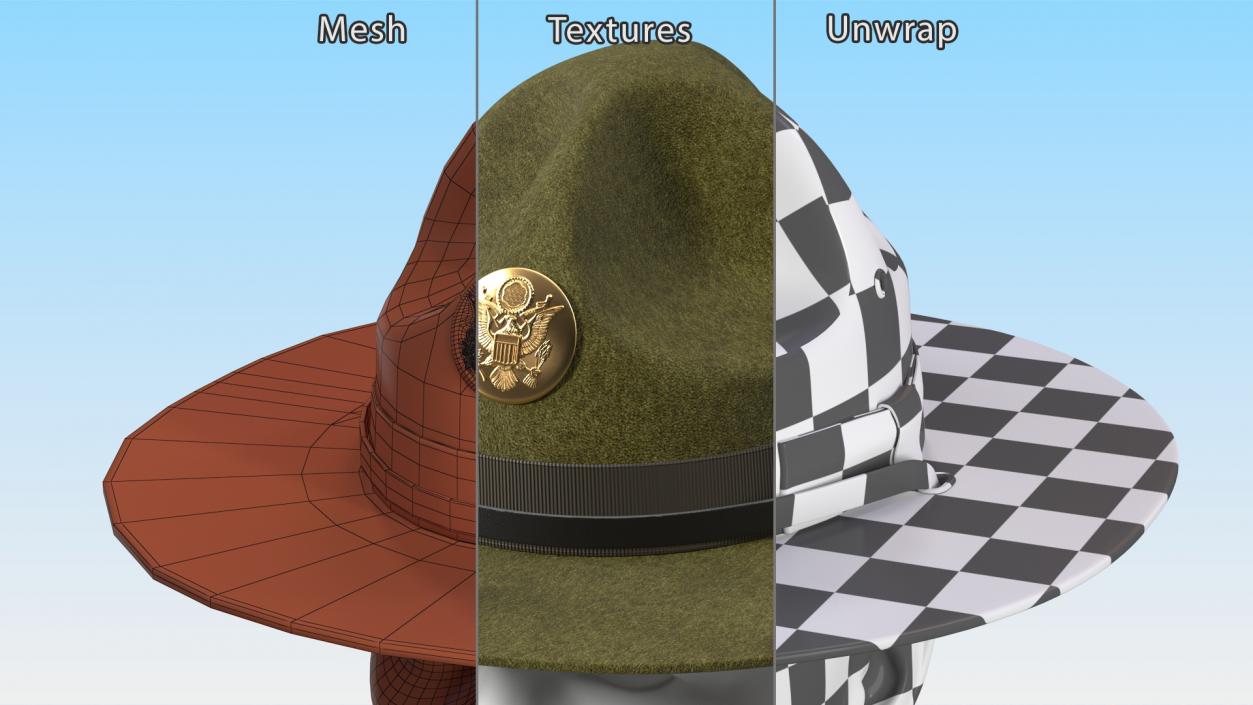 Campaign Hat with Cockade Green on Mannequin 3D model