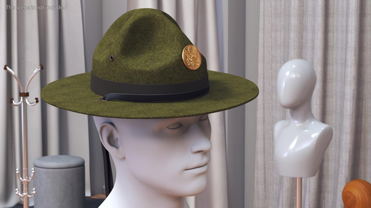 Campaign Hat with Cockade Green on Mannequin 3D model