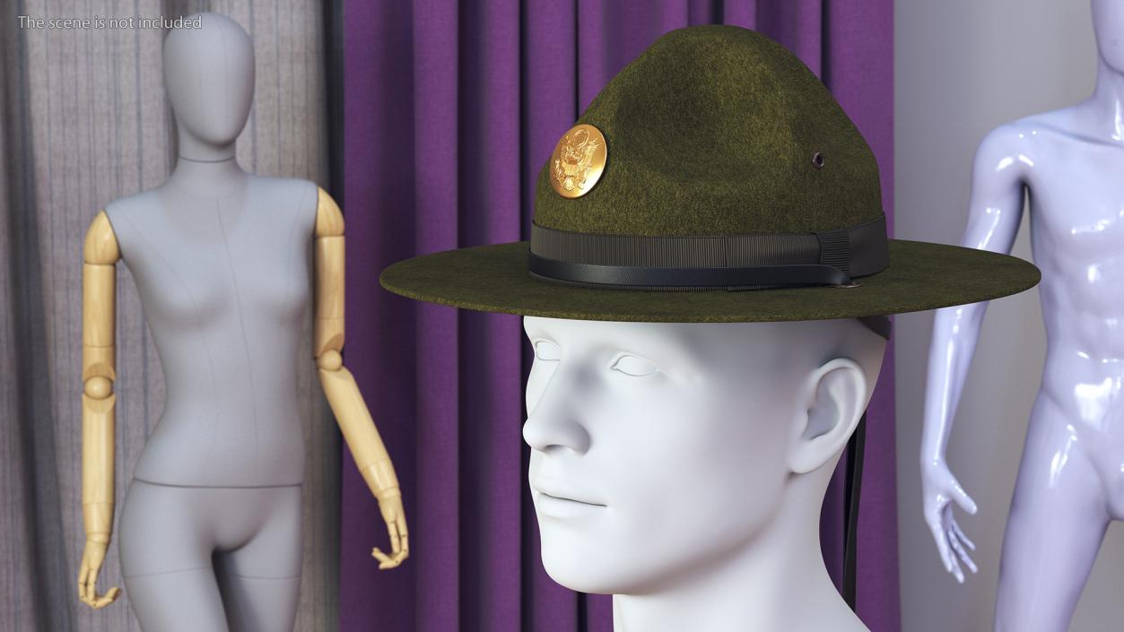 Campaign Hat with Cockade Green on Mannequin 3D model