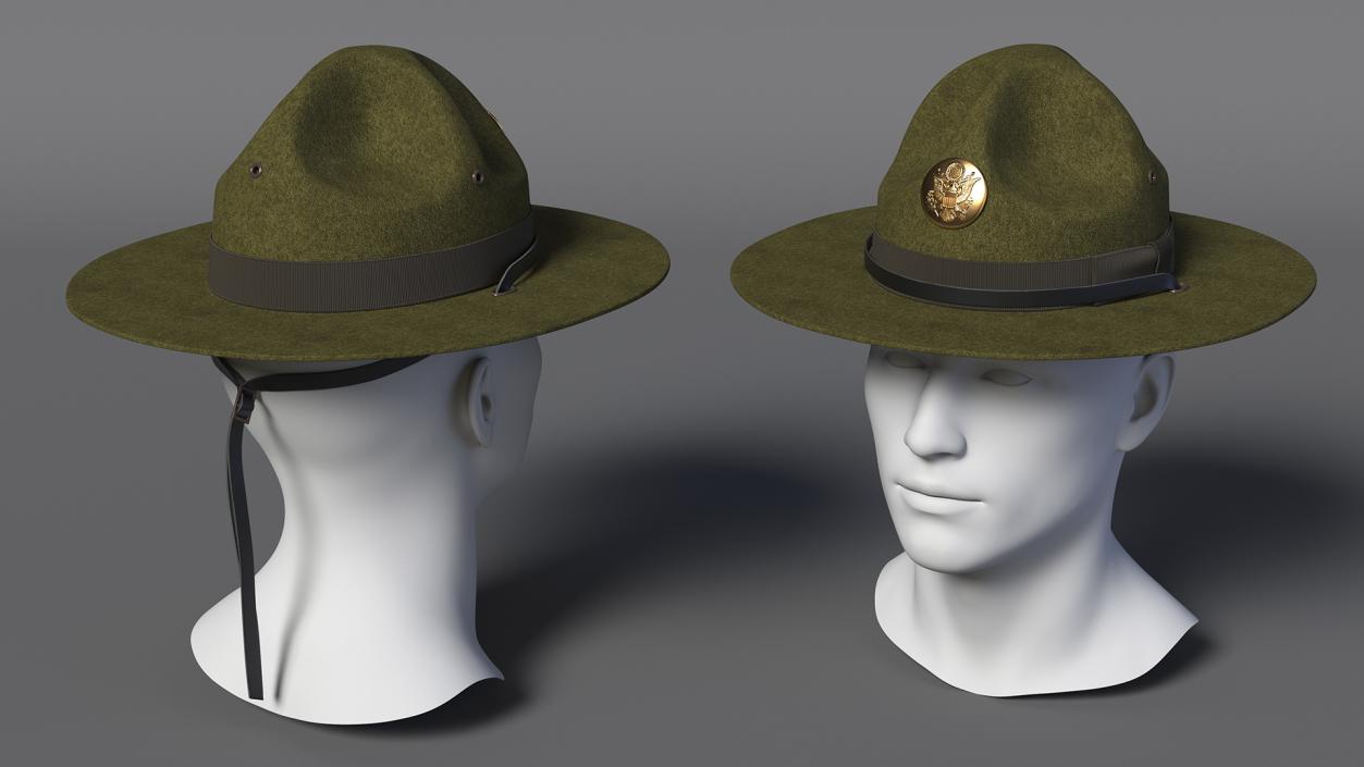 Campaign Hat with Cockade Green on Mannequin 3D model