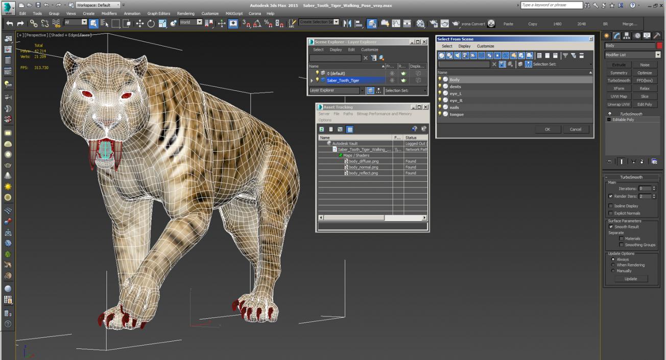 3D model Saber Tooth Tiger Walking Pose