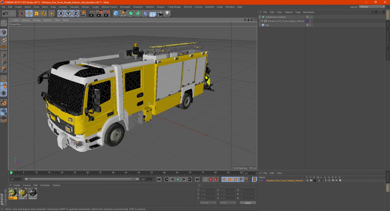 3D Modern Fire Truck Simple Interior model