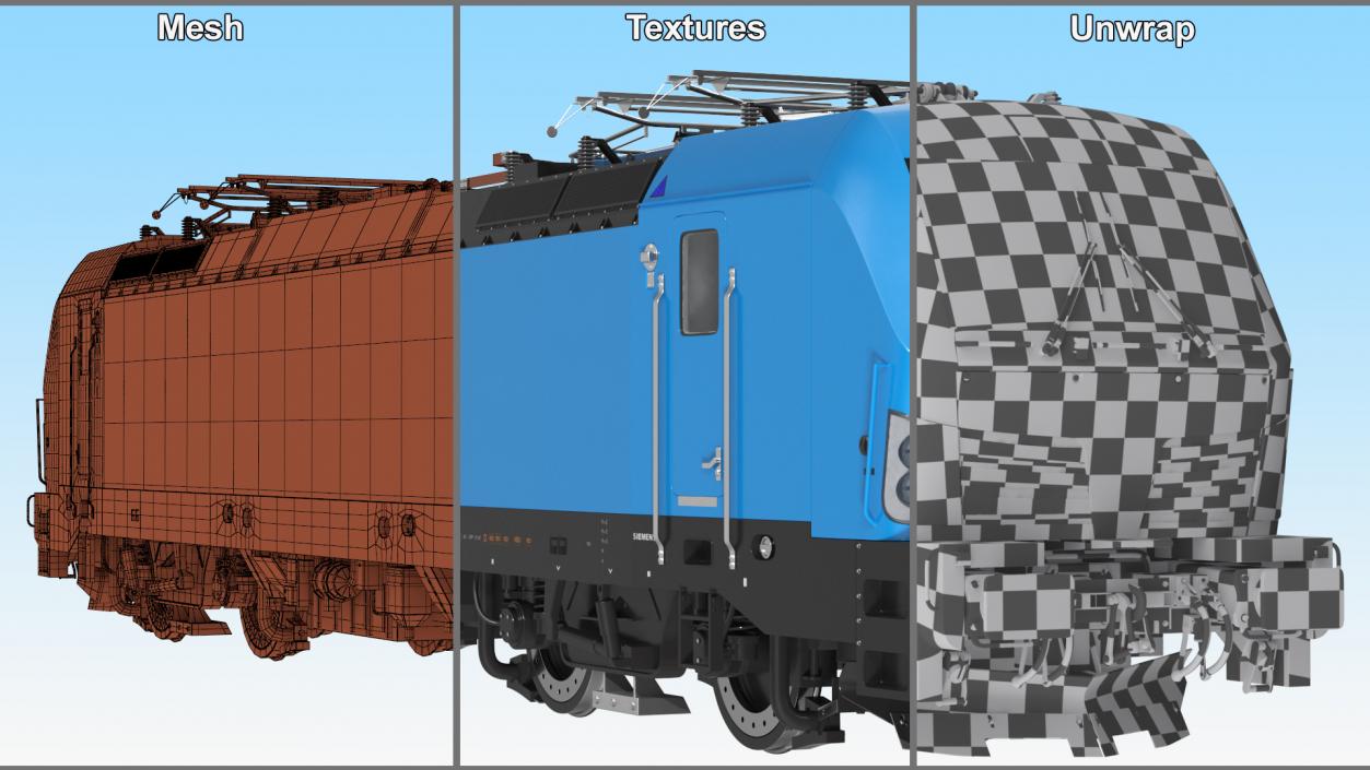 Blue Modern Locomotive Rigged 3D model