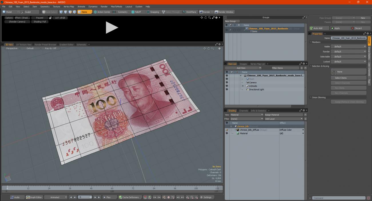 3D model Chinese 100 Yuan 2015 Banknote