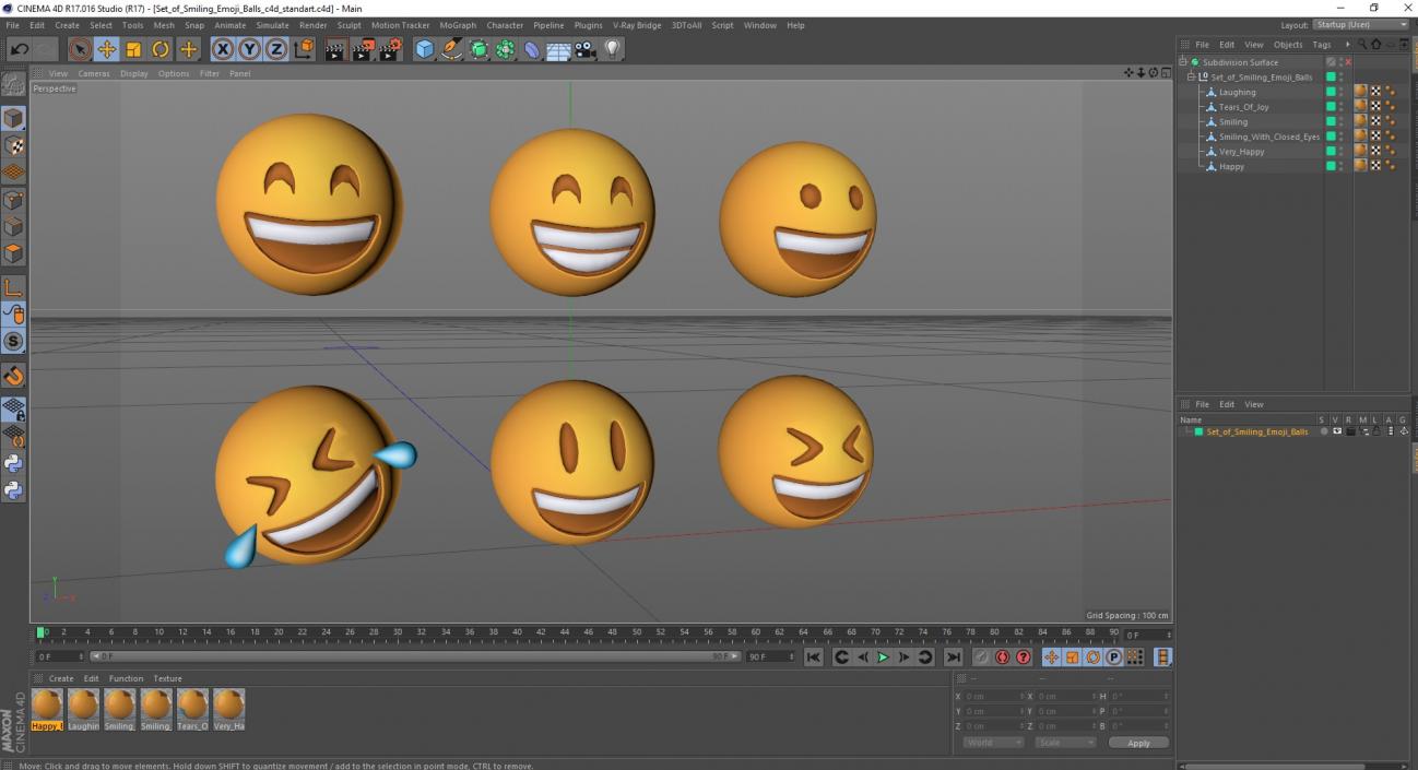 3D Set of Smiling Emoji Balls