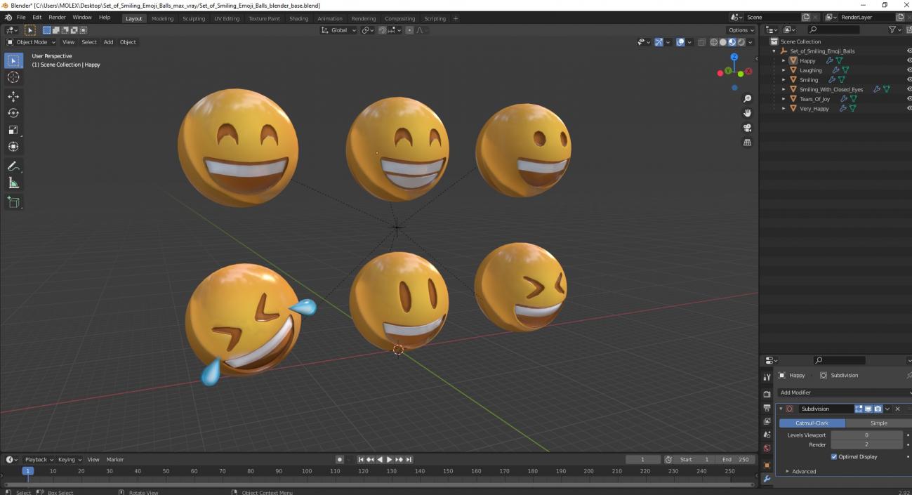 3D Set of Smiling Emoji Balls