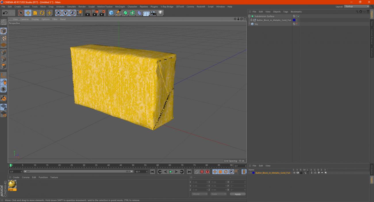 Butter Block in Metallic Gold Foil 3D model