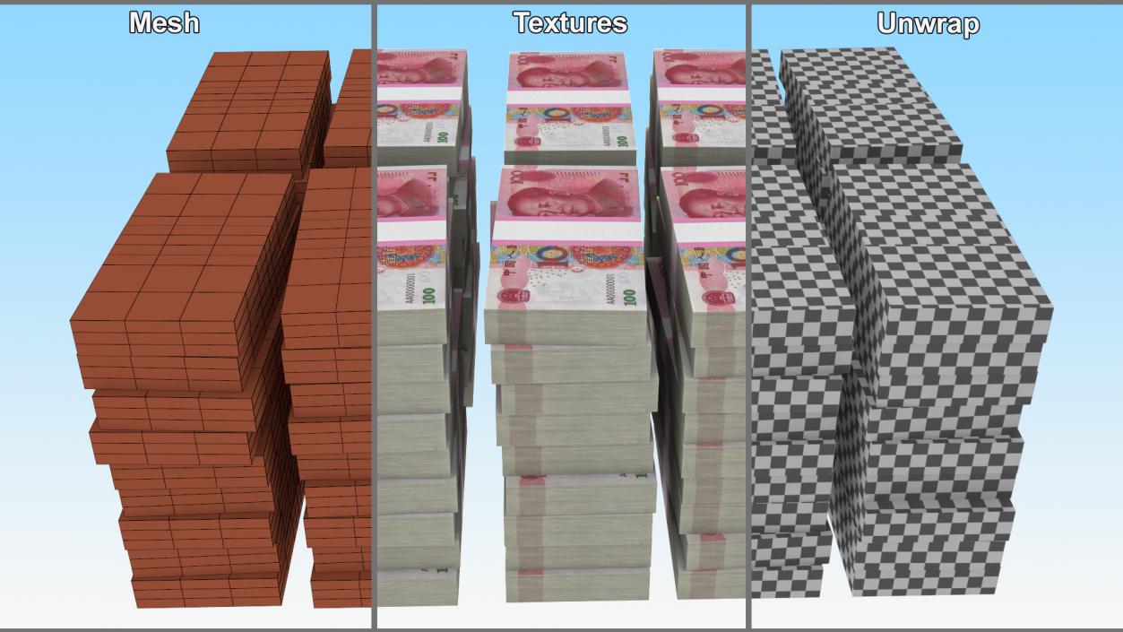 3D Stacked China Currency 100 Yuan Banknotes 2 model