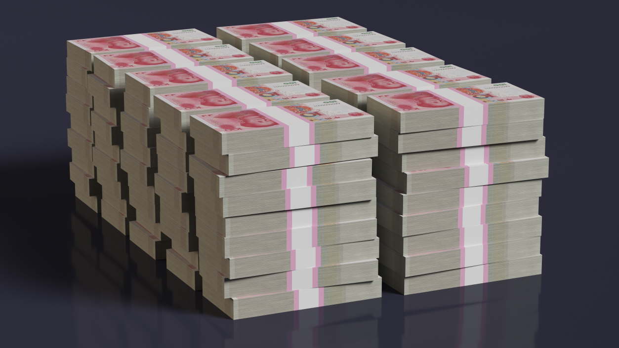 3D Stacked China Currency 100 Yuan Banknotes 2 model