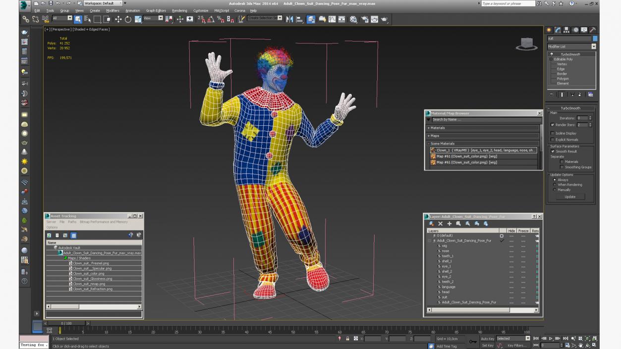 3D Adult Clown Suit Dancing Pose Fur model