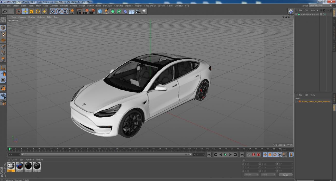 Snow Chains on Tesla Wheels 3D