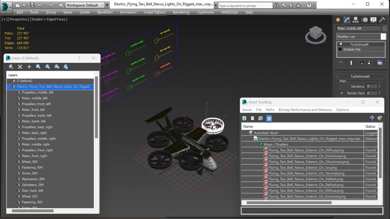 3D Electric Flying Taxi Bell Nexus Lights On Rigged model