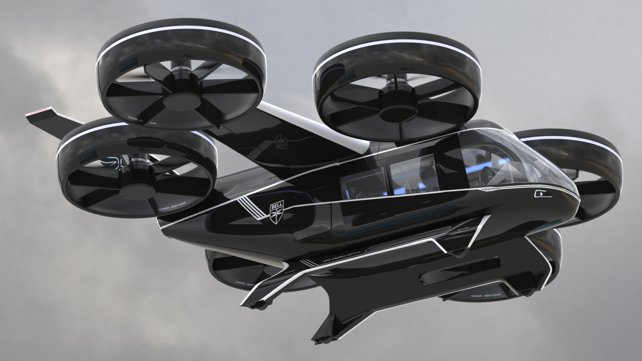 3D Electric Flying Taxi Bell Nexus Lights On Rigged model