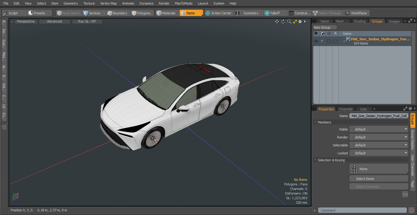 3D Mid Size Sedan Hydrogen Fuel Cell Vehicle