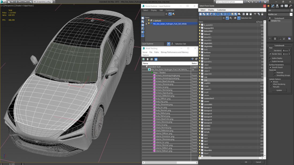 3D Mid Size Sedan Hydrogen Fuel Cell Vehicle