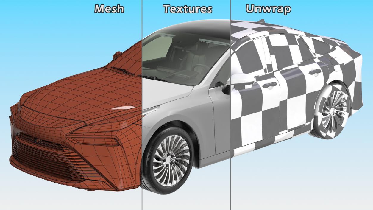 3D Mid Size Sedan Hydrogen Fuel Cell Vehicle