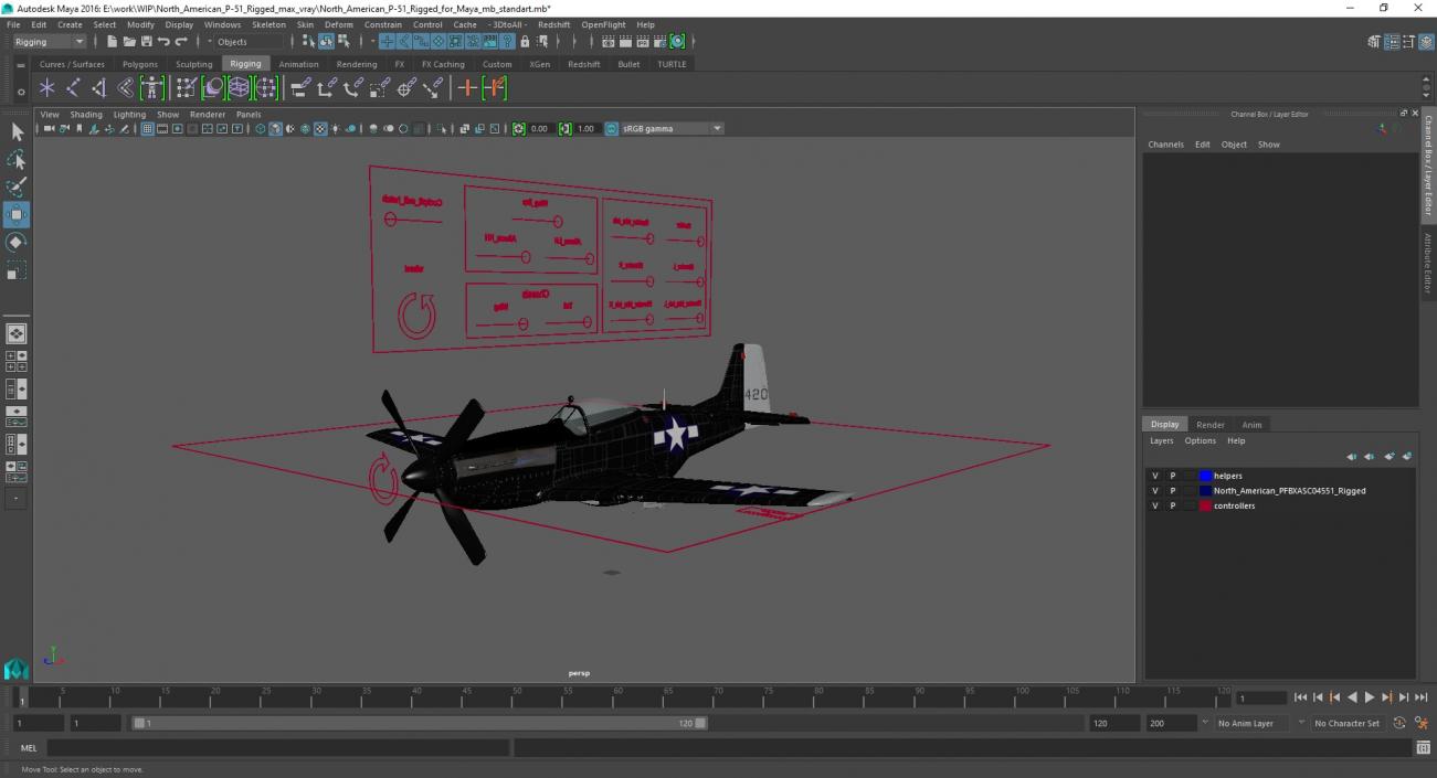 3D model North American P-51 Rigged for Maya